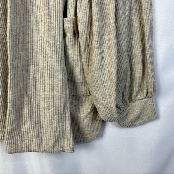 Forever 21 Light Brown Ribbed Balloon Sleeve Cardigan Sweater L - Picture 4 of 6